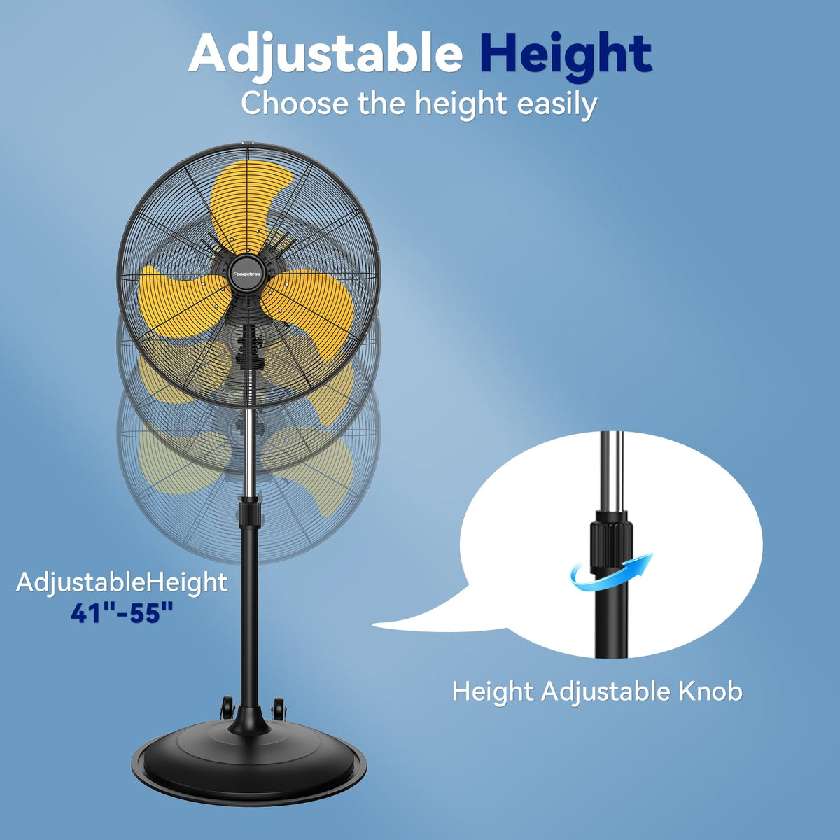 20 Inch 3-Speed Oscillating Metal Pedestal Fan with Wheels V29811
