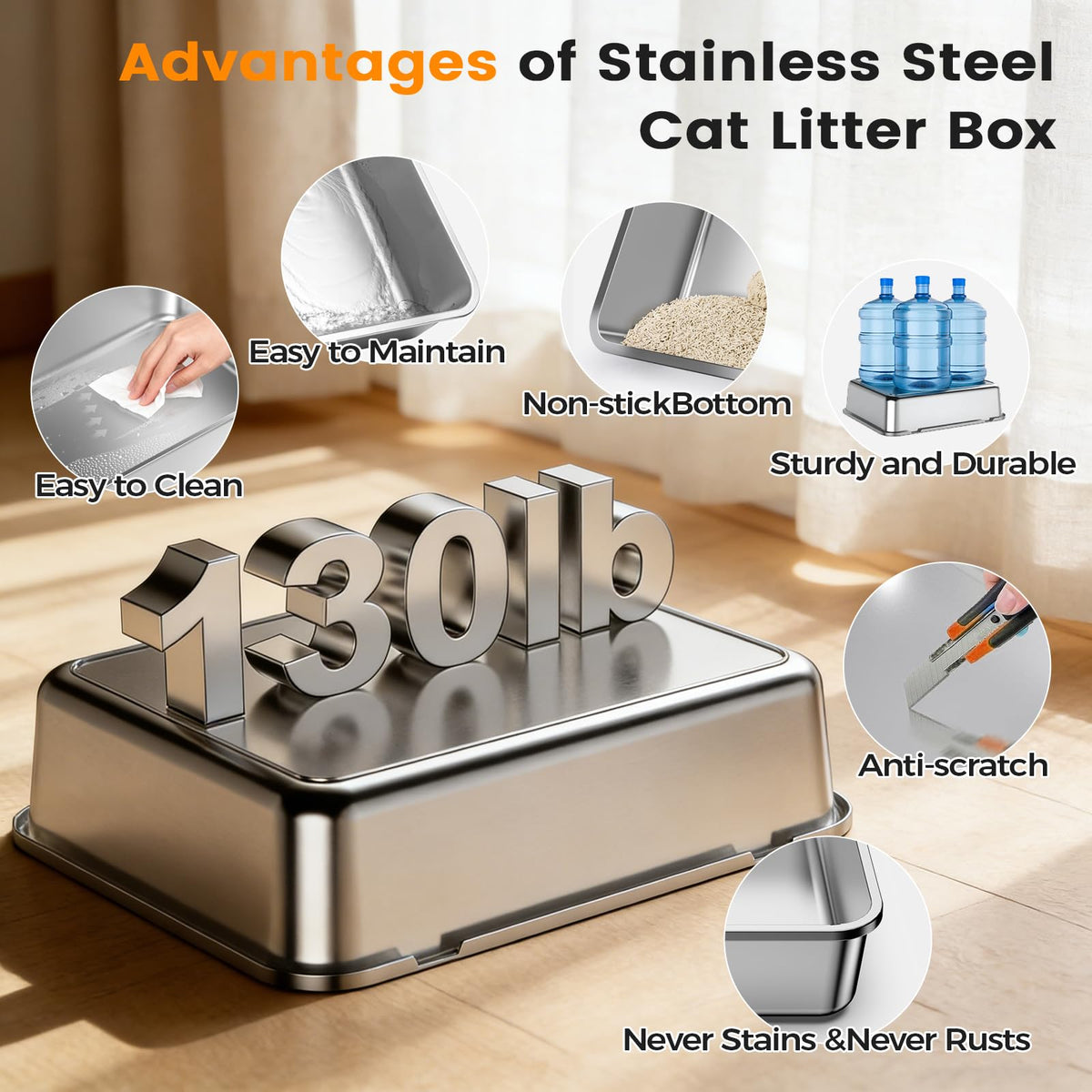Stainless Steel Litter Box with Lid W4433