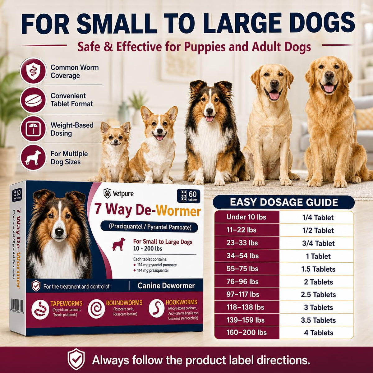 Dog Dewormer Tablets 60 Count E4014