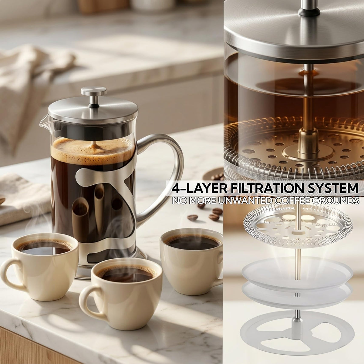 Stainless Steel French Press Coffee Maker 1L V568775