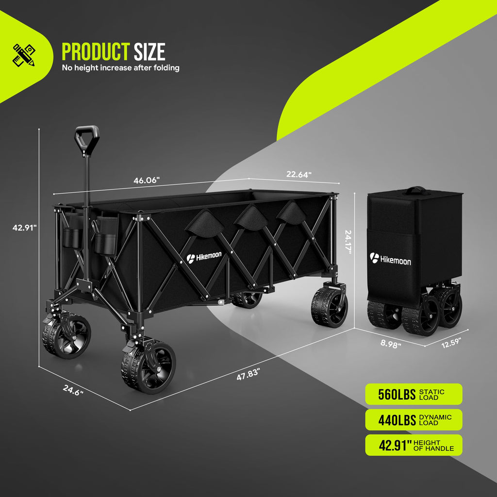 48'' Extra Large Collapsible Wagon with Big Wheels, 300L Black W209666
