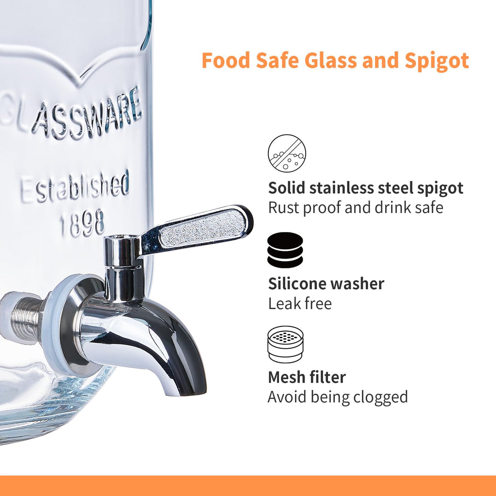 2 Pack 1 Gallon Glass Drink Dispenser with Stand and Fruit Infuser L47462