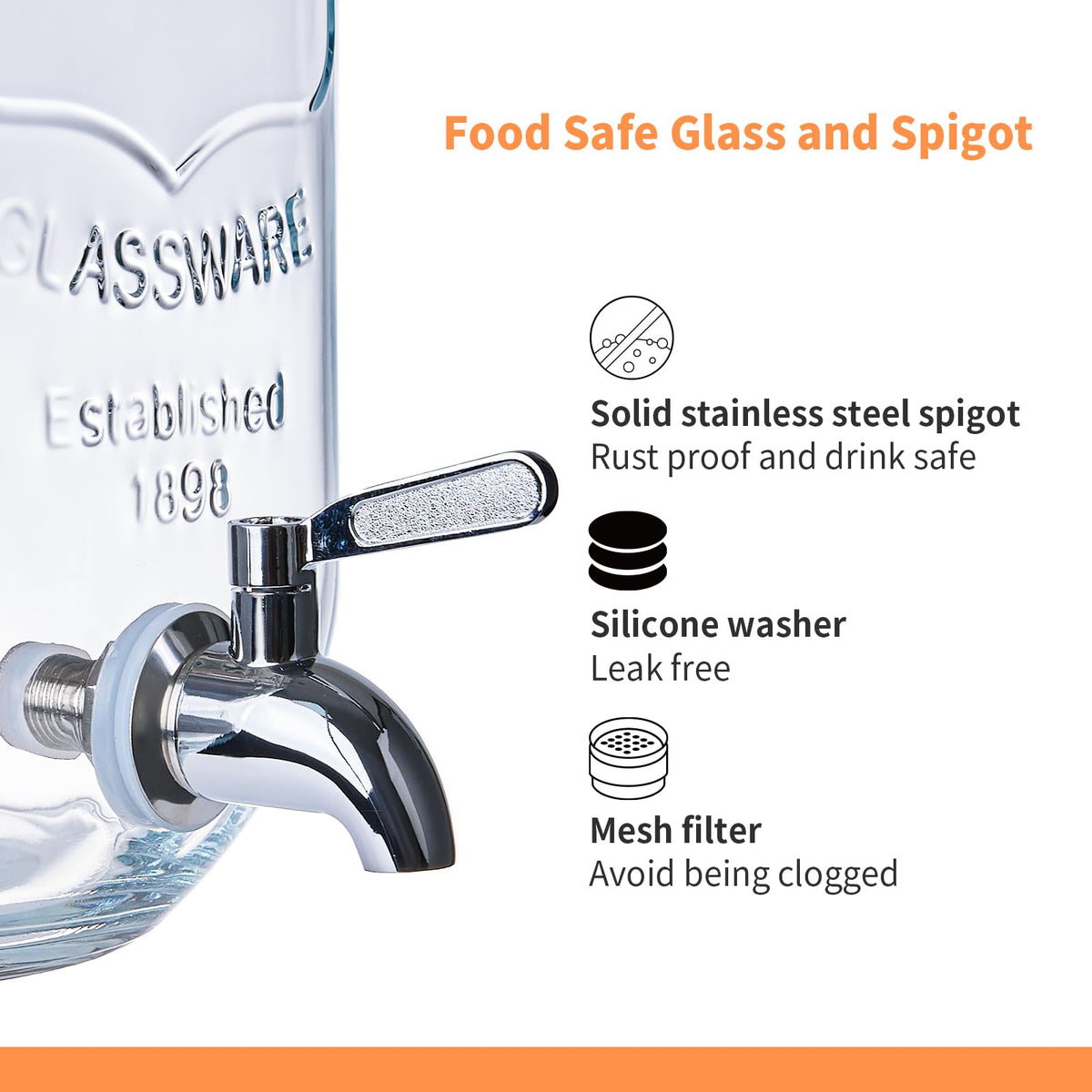2 Pack 1 Gallon Glass Drink Dispenser with Stand and Fruit Infuser L47462