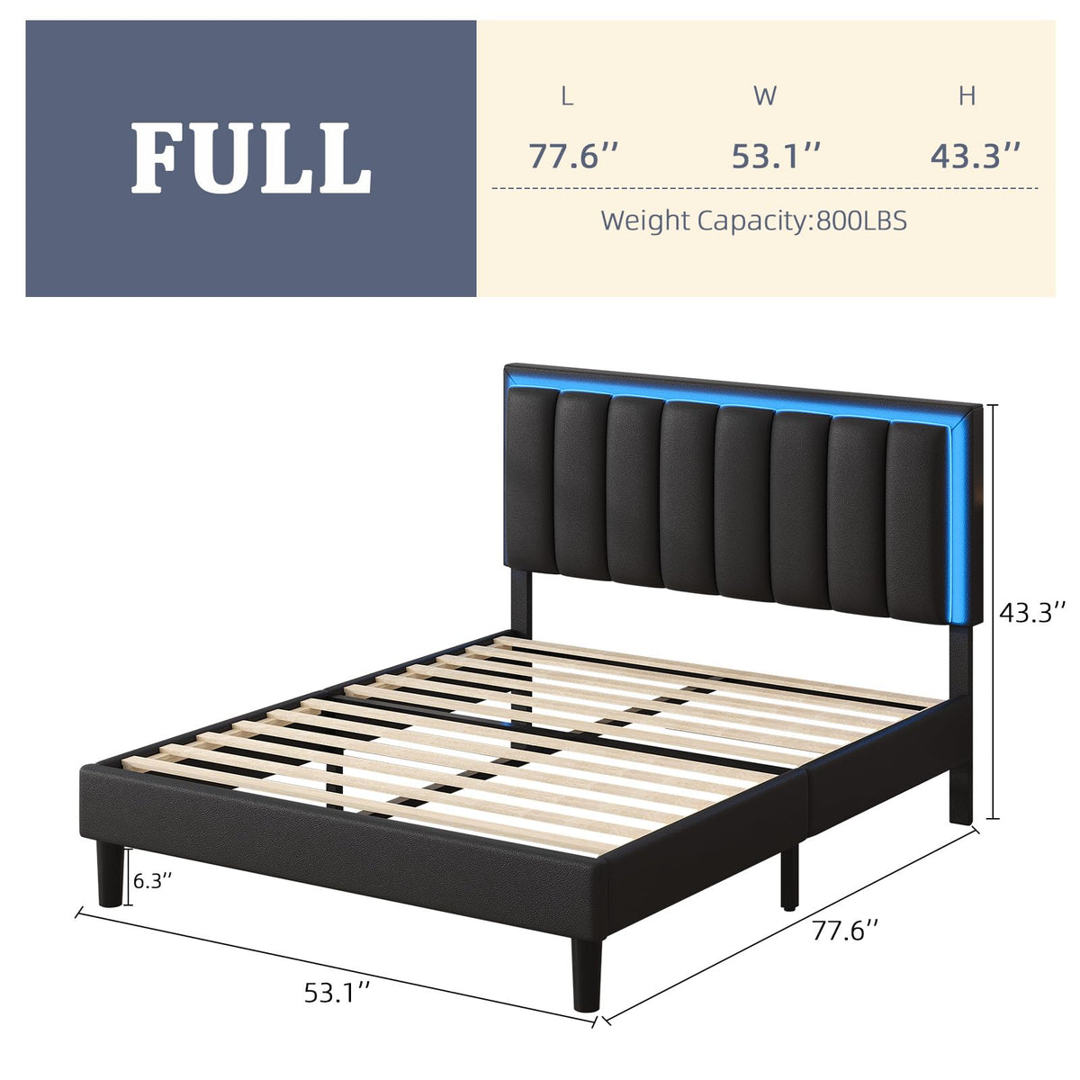 Black Full Bed Frame with PU Headboard U8230