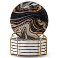 Black and Gold Marble Coasters with Holder G387