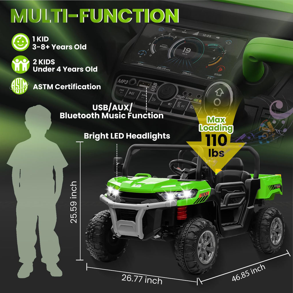 24V 4WD Ride on Truck Car with Dump Bed, 2 Seaters, Remote Control, Green N91680