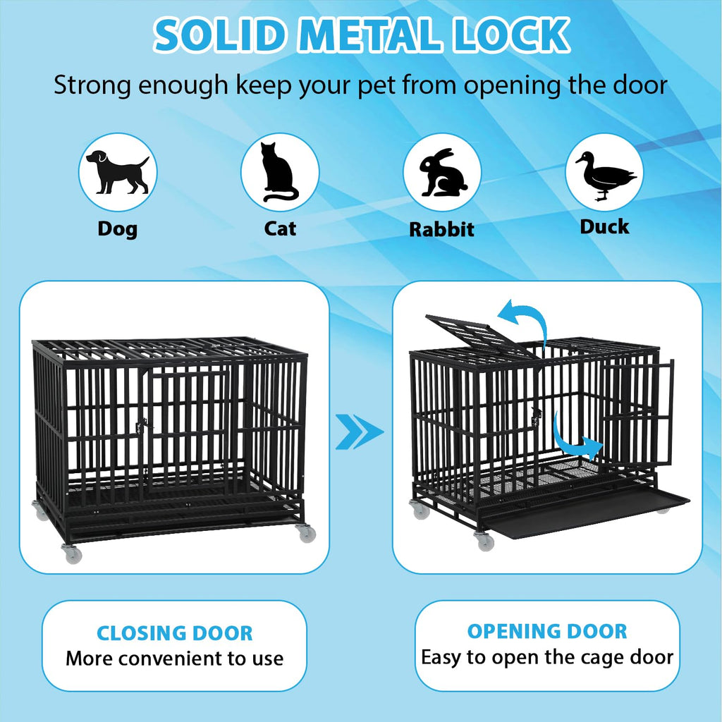 48 Inch Heavy Duty Dog Crate with Plastic Tray Double Doors O59991
