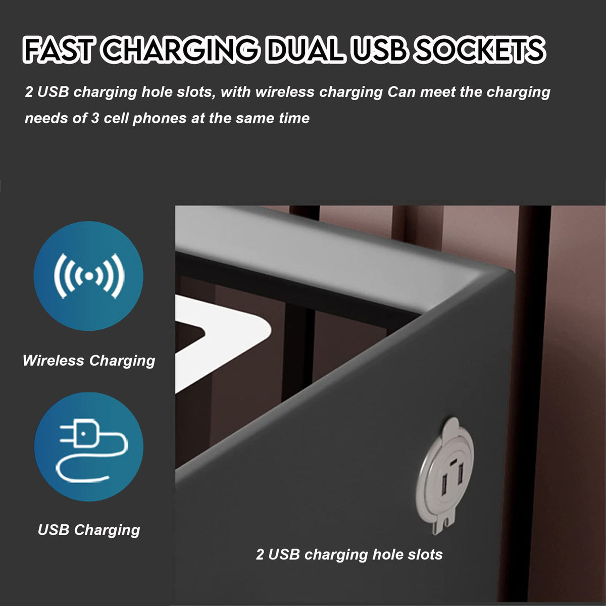 3-Color LED Nightstand with Wireless Charging Station and USB V770