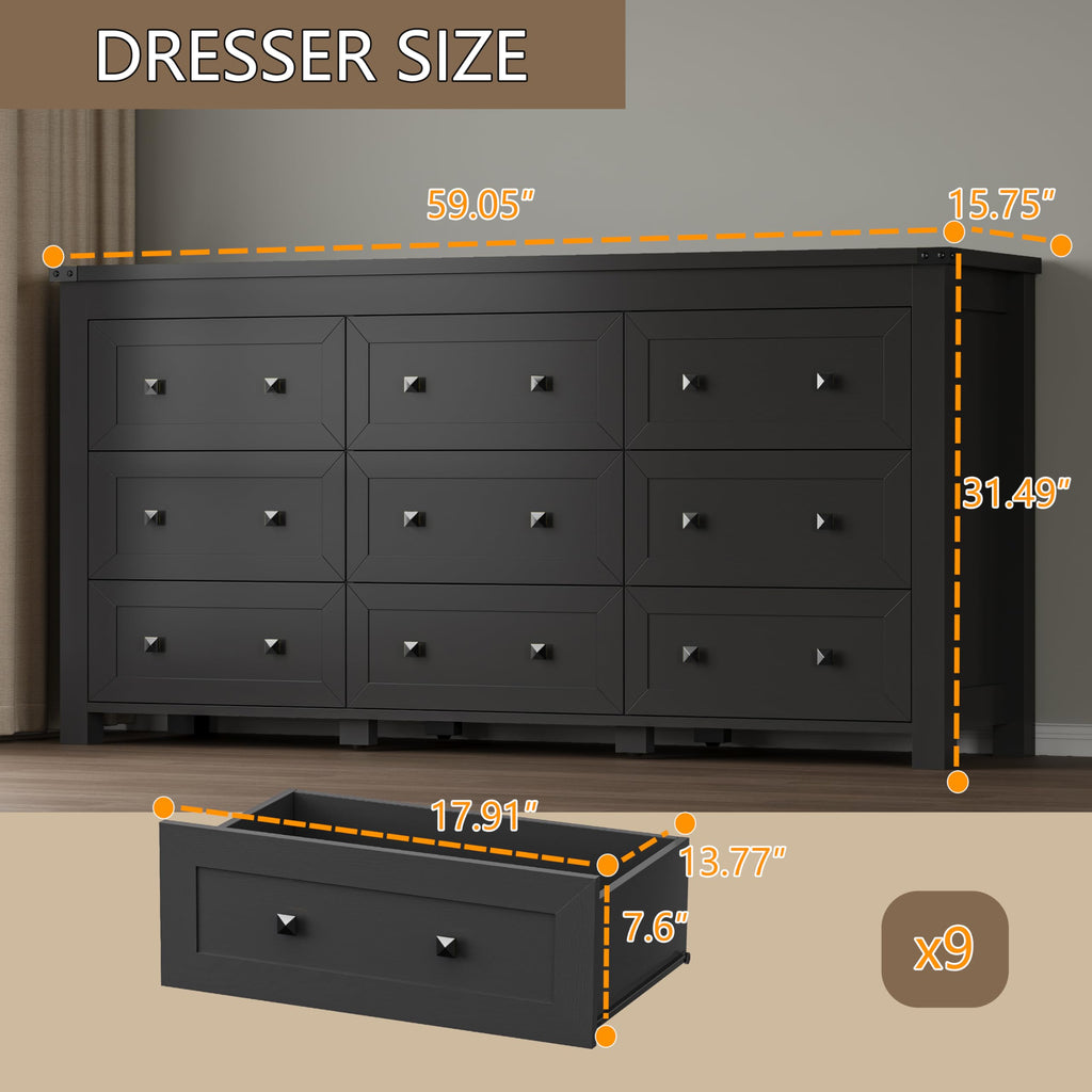 9 Drawer Wood Dresser P21148