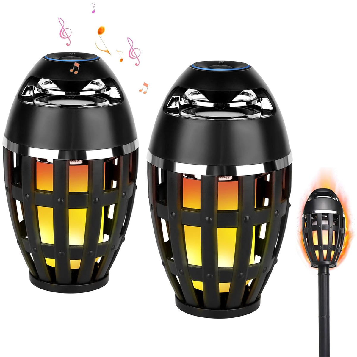 2 Pack Outdoor Bluetooth Flame Speakers with Stakes T343301