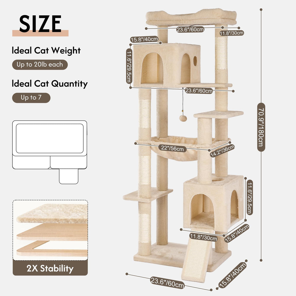 70” XXL Cat Tree Tower with Oversized Bed I3517