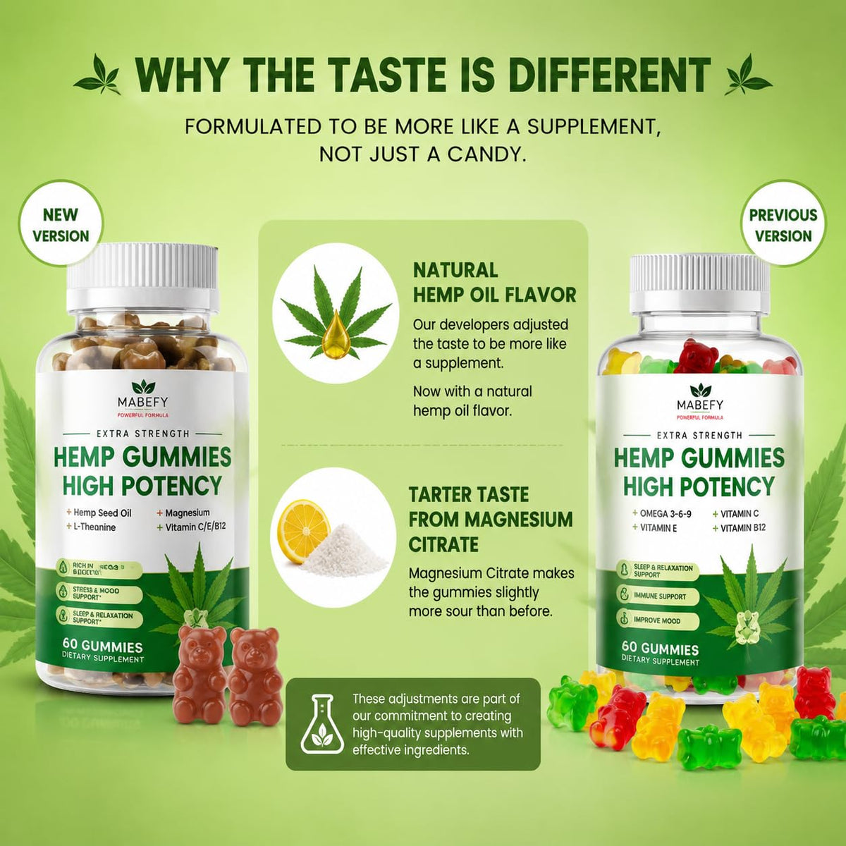 2 Pack Hemp Gummies with Magnesium, Vitamins, Pumpkin Seed, Ashwagandha, GABA, L-Theanine, Pineapple Flavor, 120 Bears, Vegan M1444
