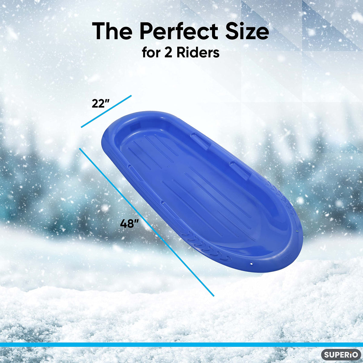 36" 48" Heavy Duty Plastic Toboggan Snow Sled with Handles, 3 Pack U17541