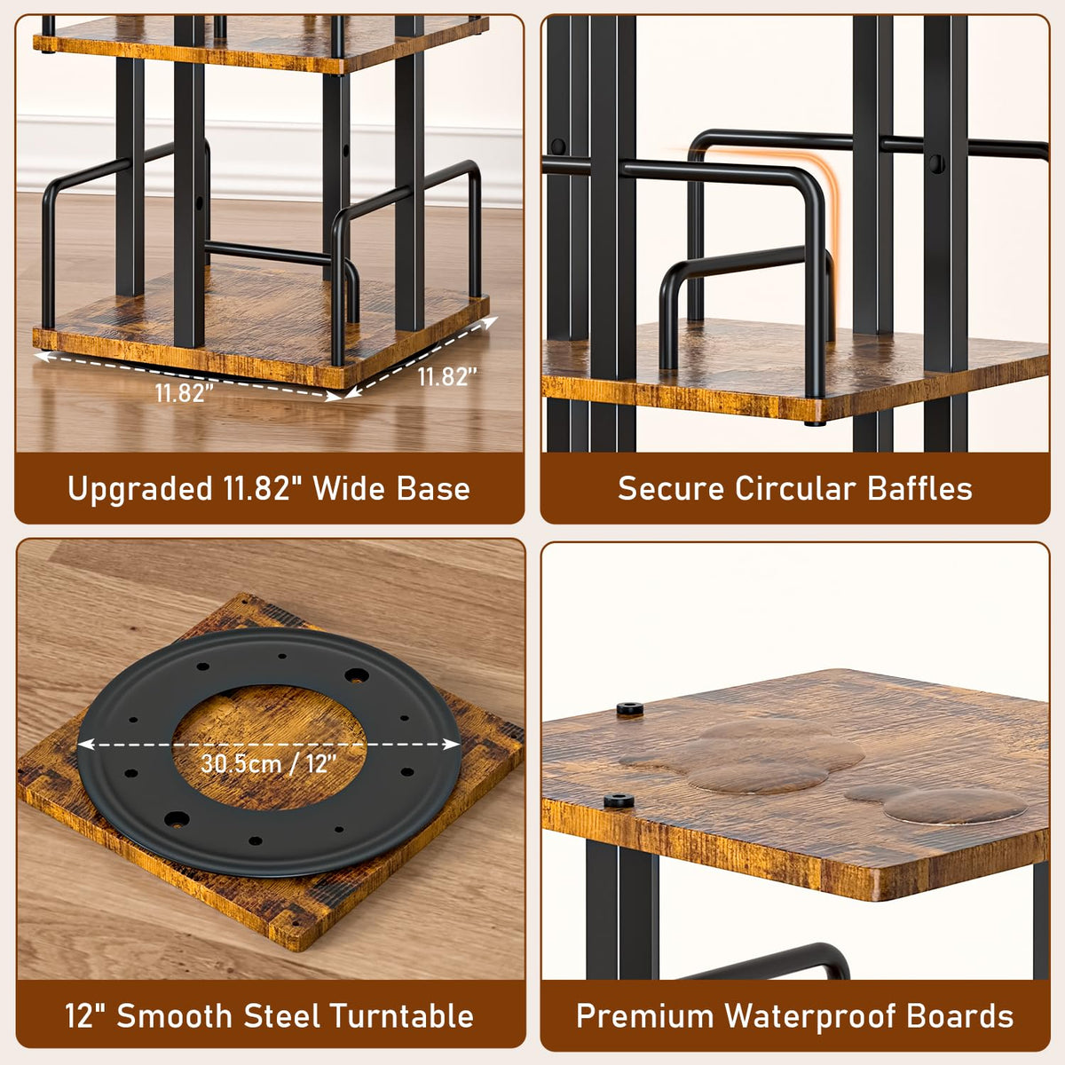 5-Tier Rotating Bookshelf with Metal Guardrails I726640