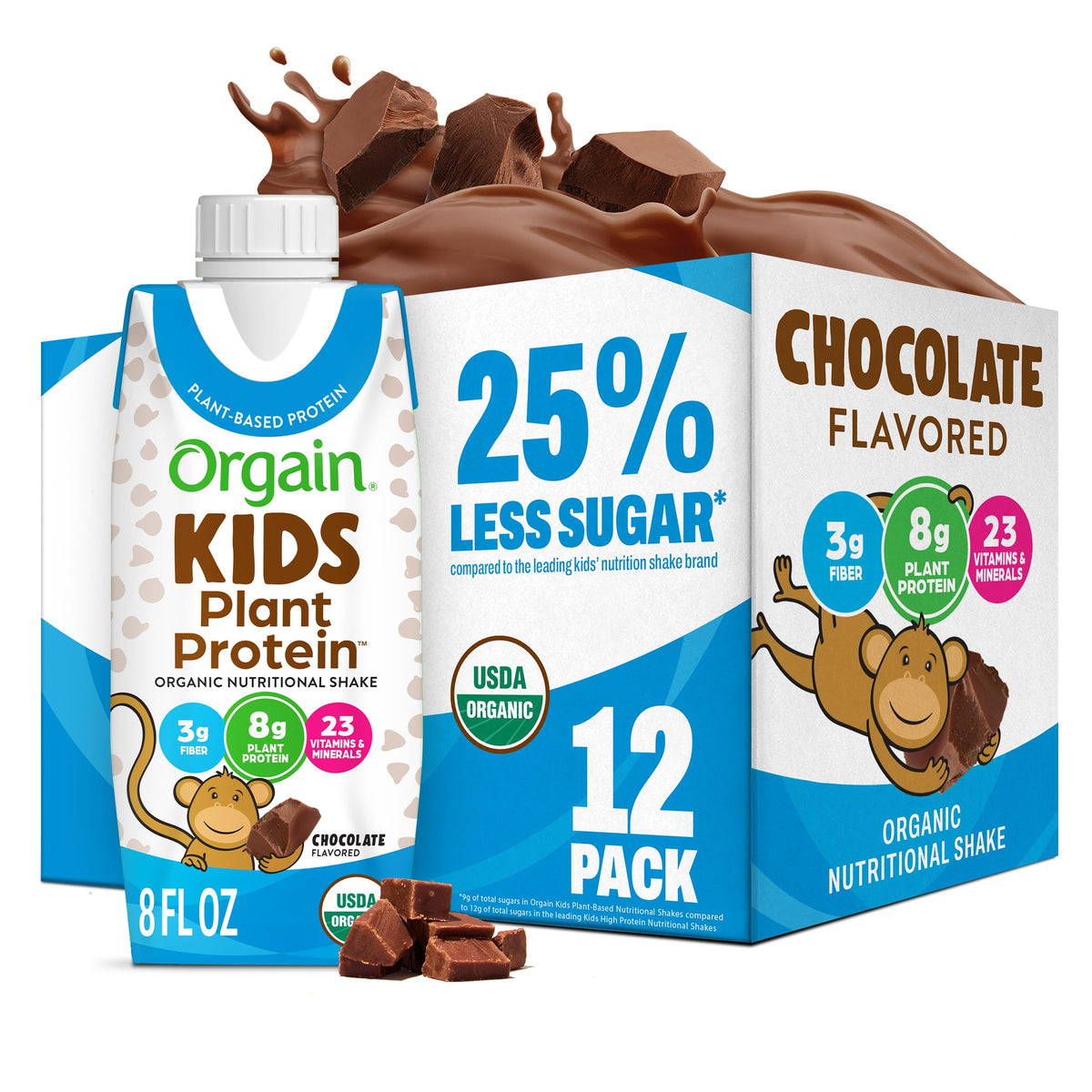 Organic Vegan Kids Protein Shakes Chocolate 8 Fl Oz 12 Pack P214