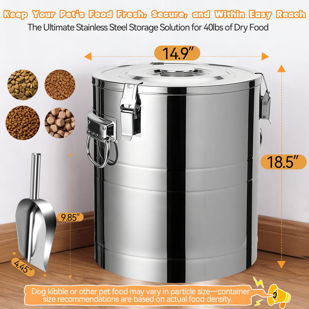 40lb Airtight Stainless Steel Dog Food Storage Container C1565