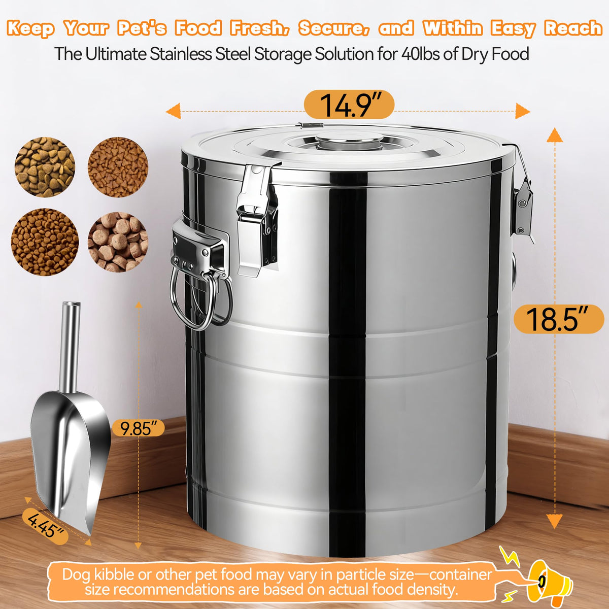 40lb Airtight Stainless Steel Dog Food Storage Container C1565