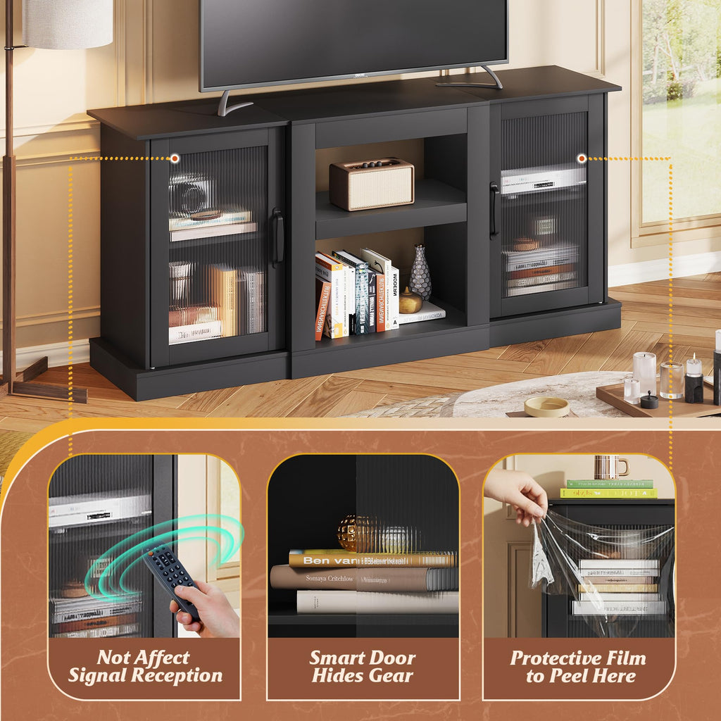 Black 58" TV Stand with Storage Cabinets and Adjustable Shelves A36333