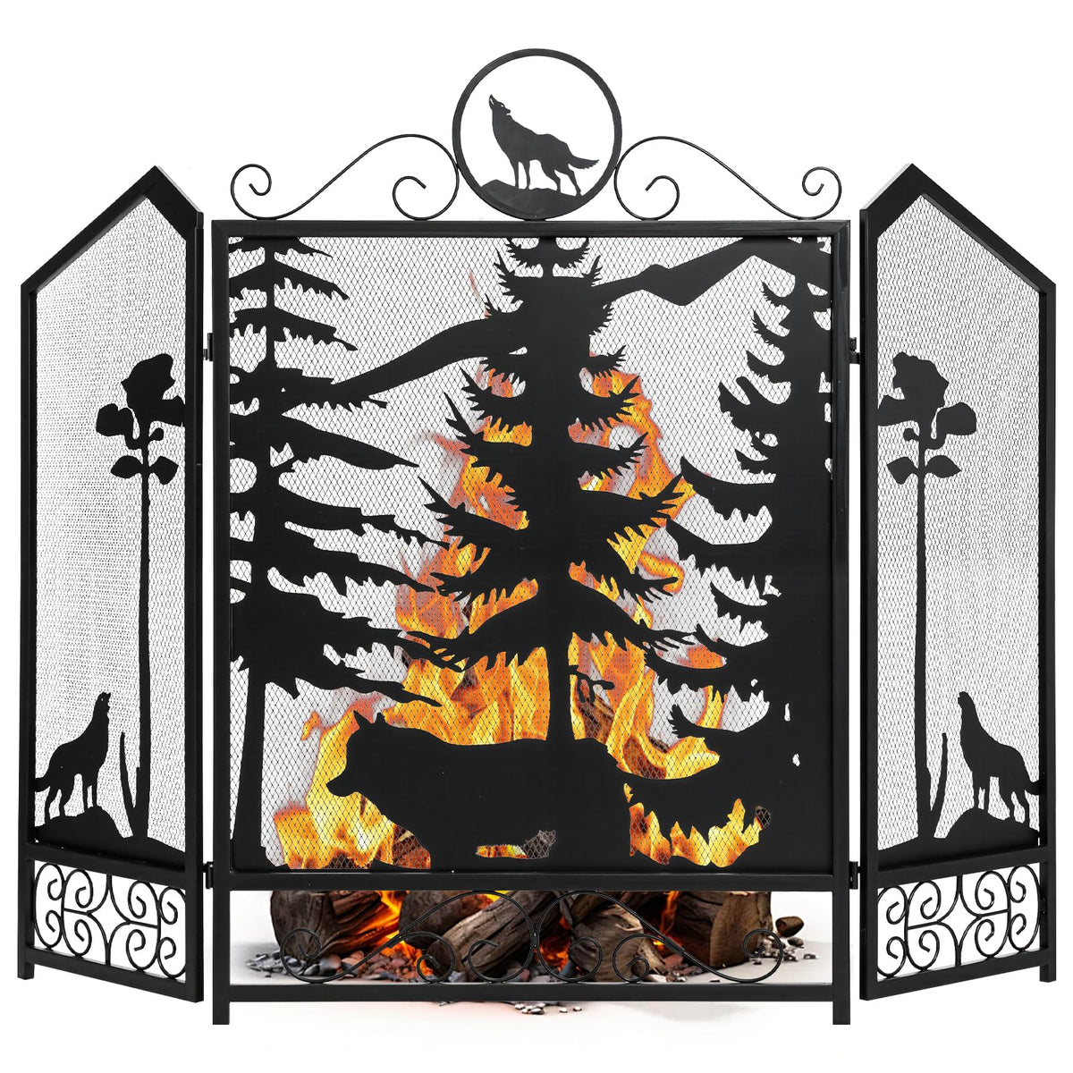 Black 3 Panel Fireplace Screen H142613