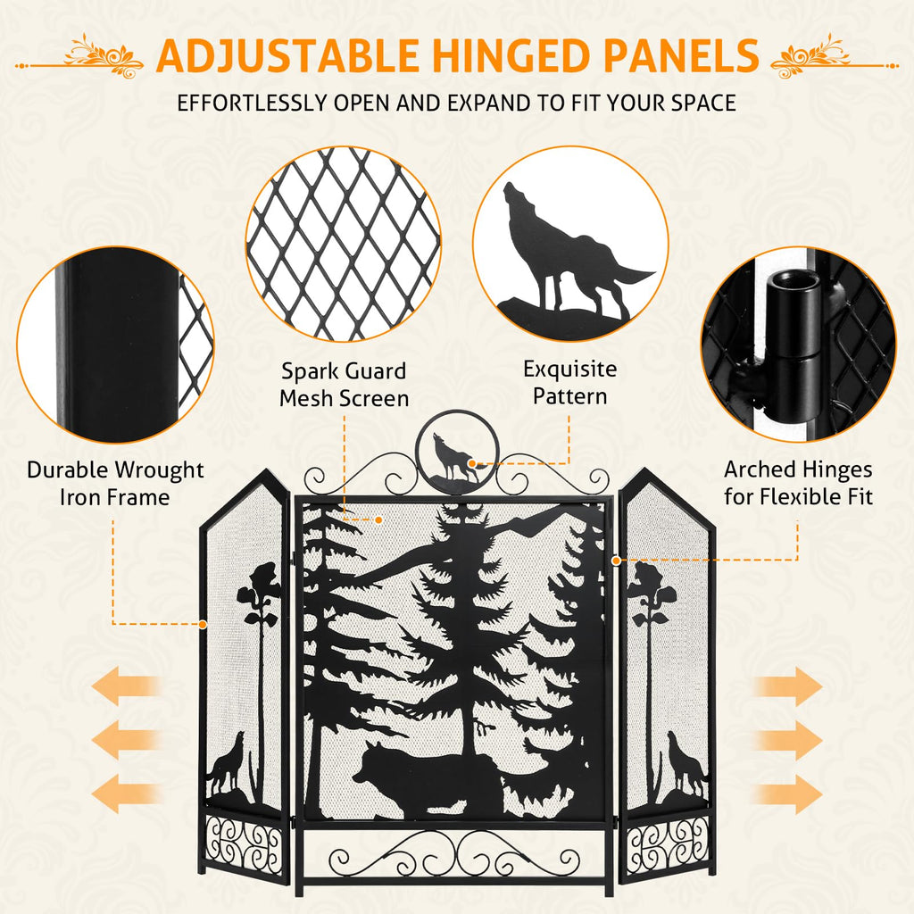 Black 3 Panel Fireplace Screen H142613