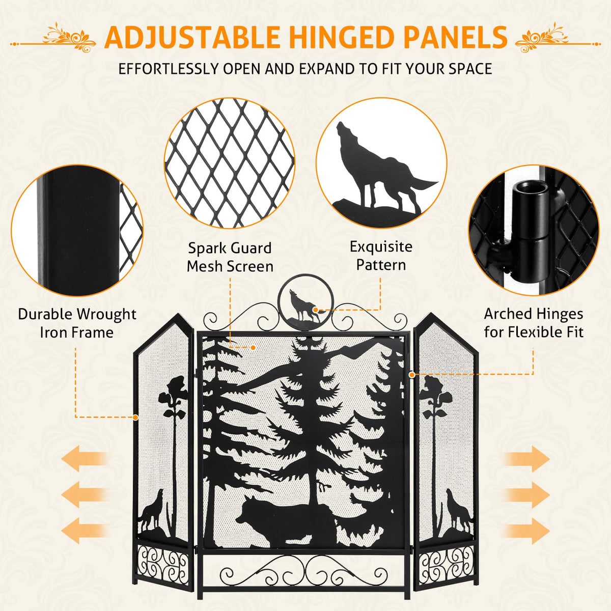 Black 3 Panel Fireplace Screen H142613