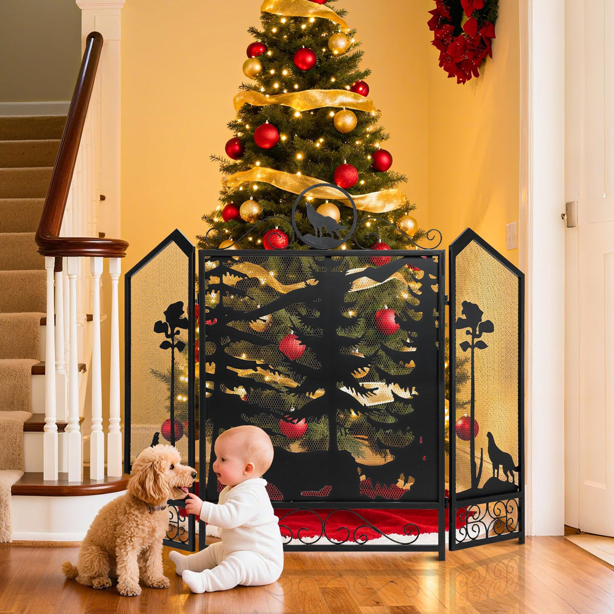 Black 3 Panel Fireplace Screen H142613