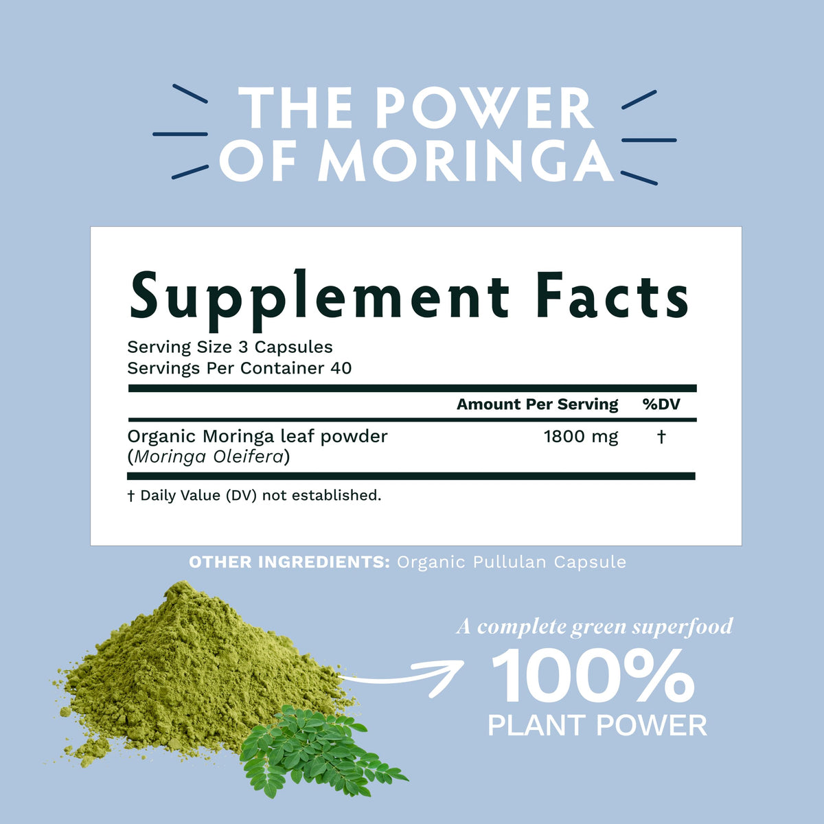 Organic Moringa Oleifera Powder 120 Vegan Capsules I2677