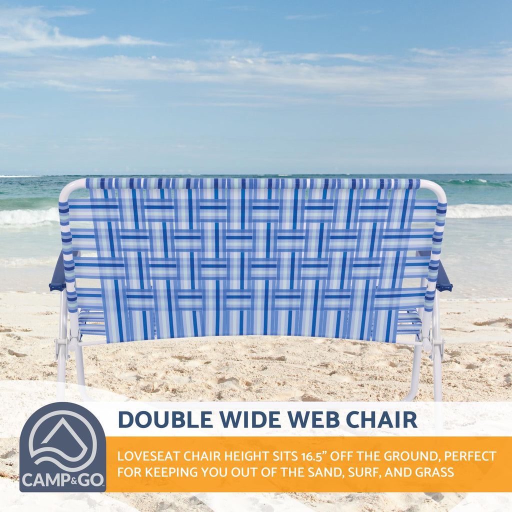 Blue/White Double-Wide Folding Web Lawn Chair H5561