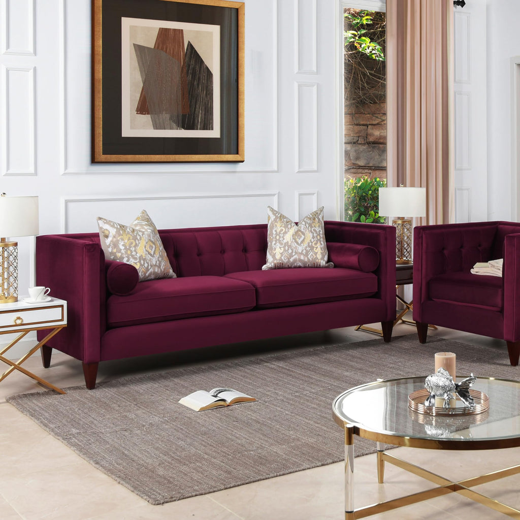 84 inch Burgundy Velvet Tufted Sofa R40185
