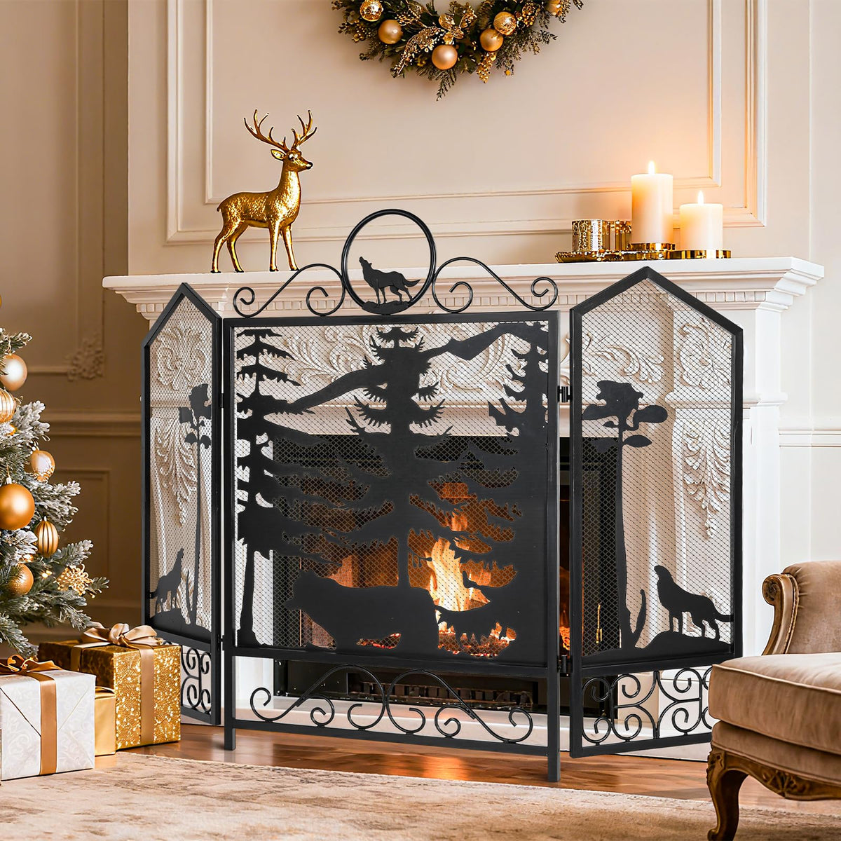 Black 3 Panel Fireplace Screen H142613