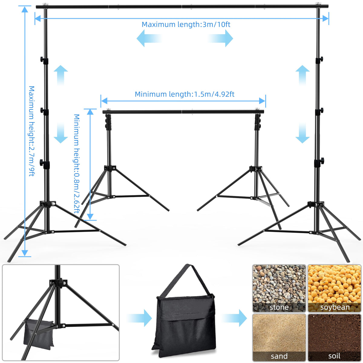 Adjustable Photo Backdrop Stand 9ft x 10ft with Carry Bag X490513