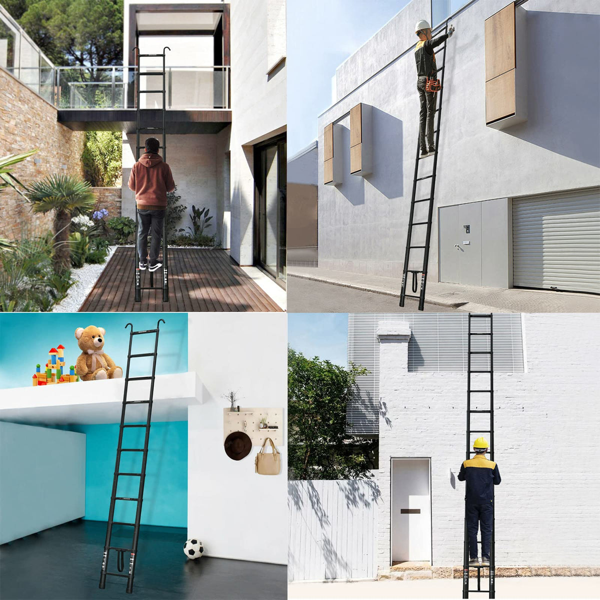 Black 20.3FT Aluminum Telescoping Ladder 330lbs Capacity X7352