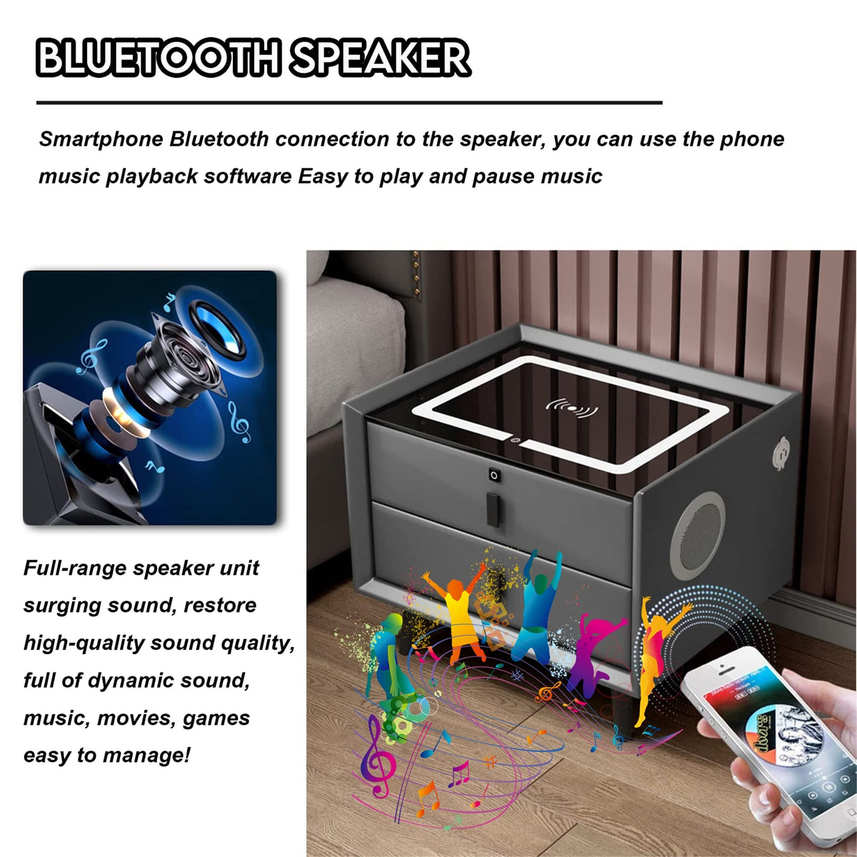 3-Color LED Nightstand with Wireless Charging Station and USB V770