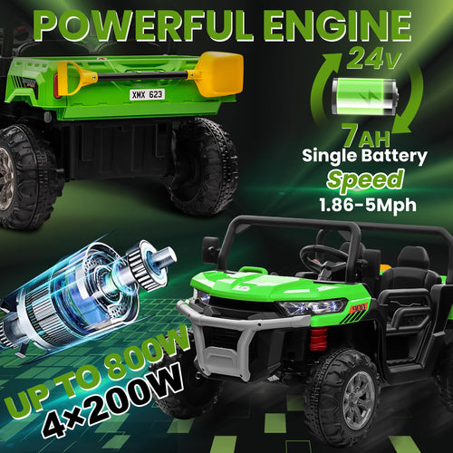 24V 4WD Ride on Truck Car with Dump Bed, 2 Seaters, Remote Control, Green N91680