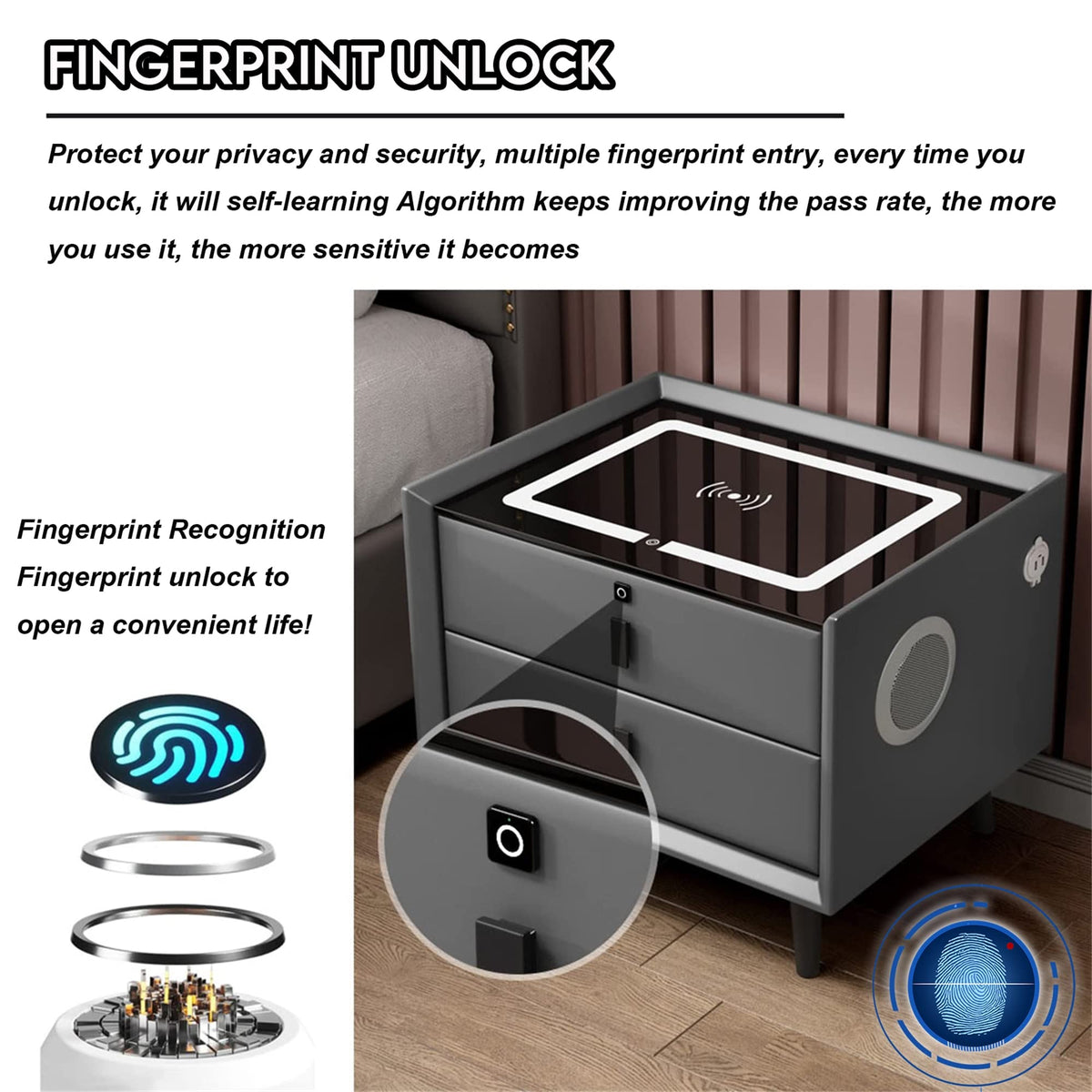 3-Color LED Nightstand with Wireless Charging Station and USB V770