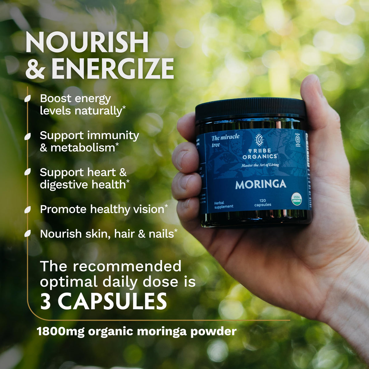 Organic Moringa Oleifera Powder 120 Vegan Capsules I2677