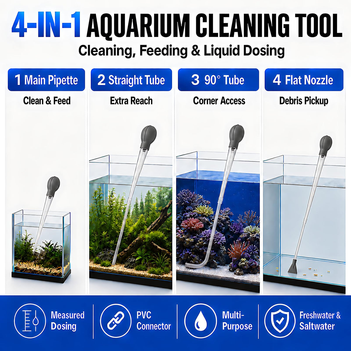 Aquarium Turkey Baster 4-in-1 Spot Cleaner and Coral Feeder 21.6 in Q52975