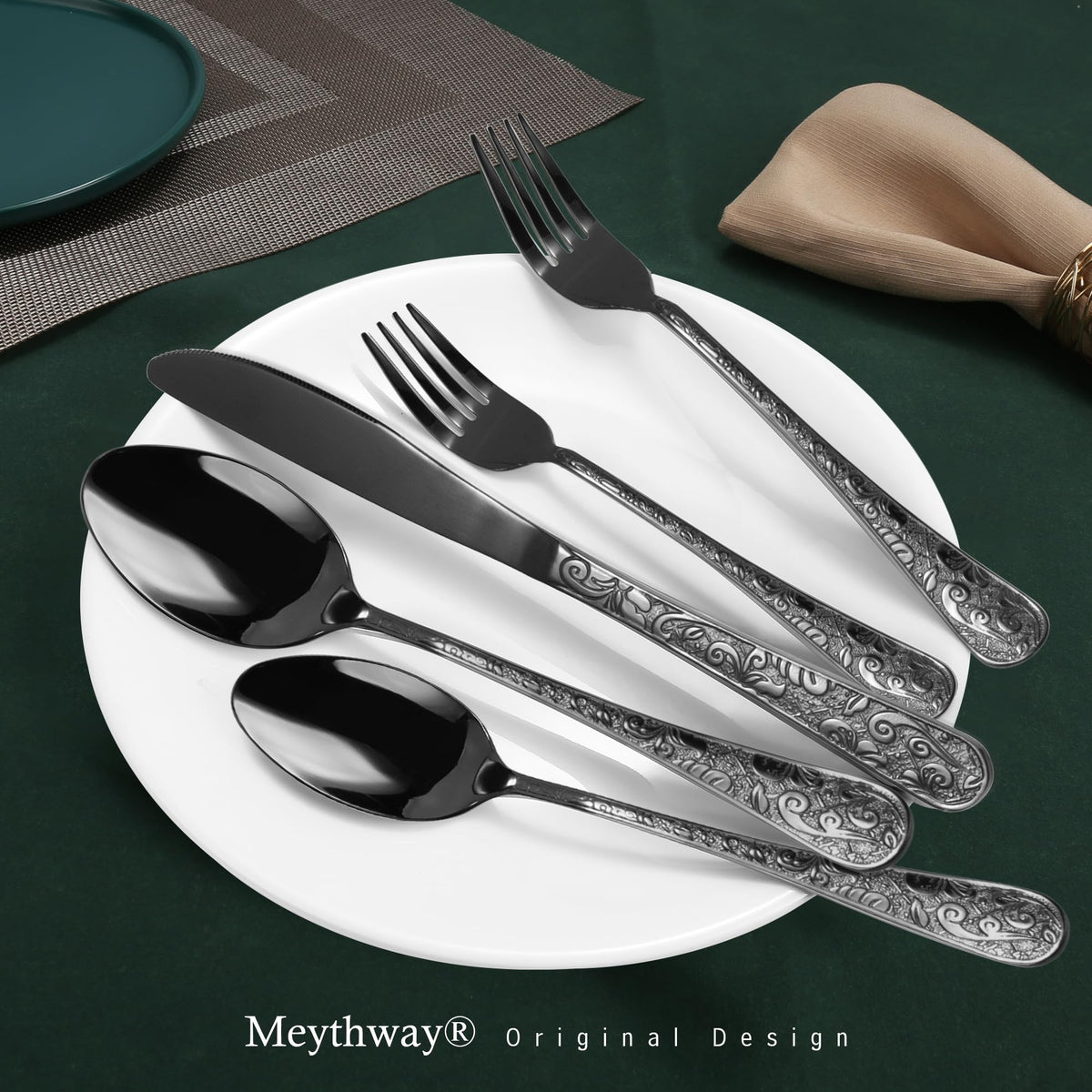 60-Piece Black Stainless Steel Flatware Set I480