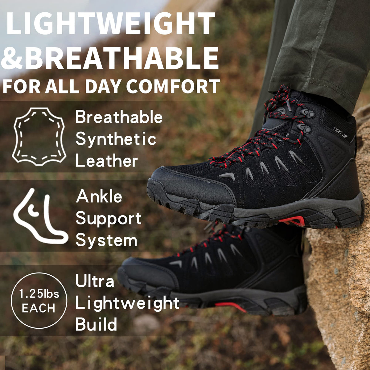 Men's Waterproof Non-Slip Lightweight Mid Top Hiking Boots F882319