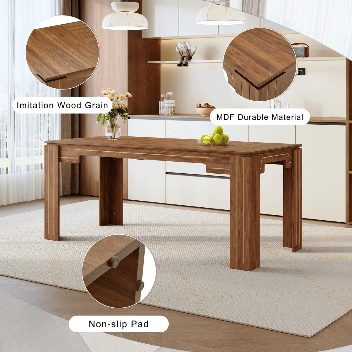 Walnut 9 Piece Dining Table Set with 8 Black Upholstered Chairs M6793