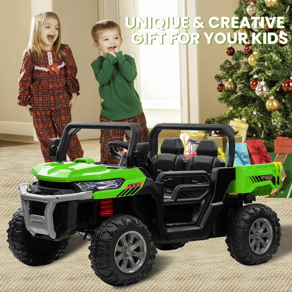 24V 4WD Ride on Truck Car with Dump Bed, 2 Seaters, Remote Control, Green N91680