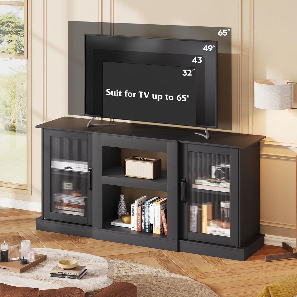 Black 58" TV Stand with Storage Cabinets and Adjustable Shelves A36333
