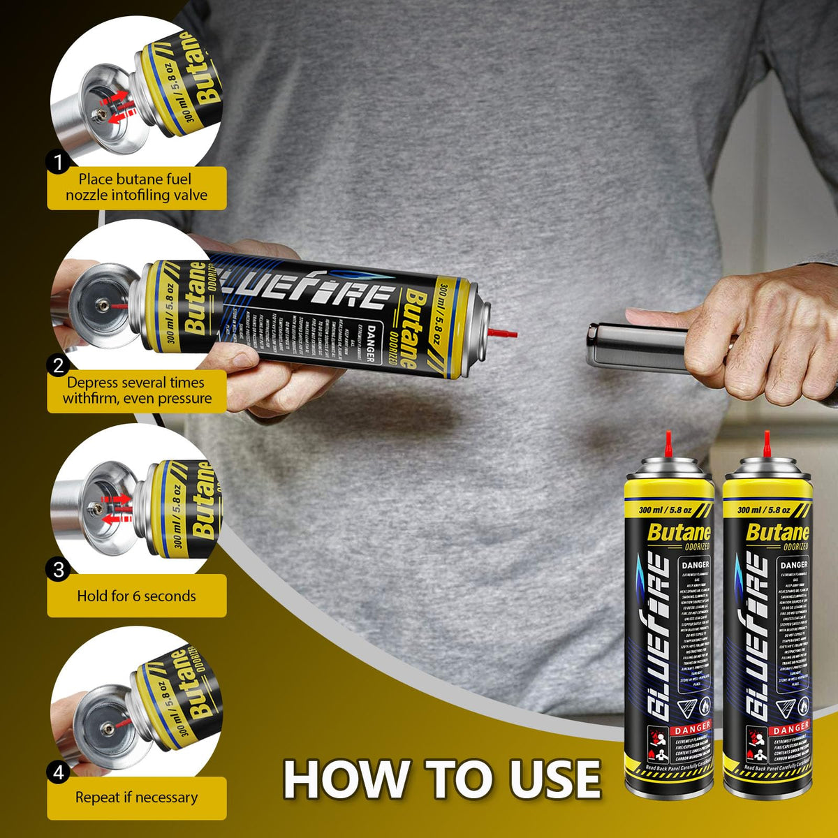 Pack of 2 Butane Fuel Refill 10.56 fl oz Canister with 5 Nozzle Adapters I2003