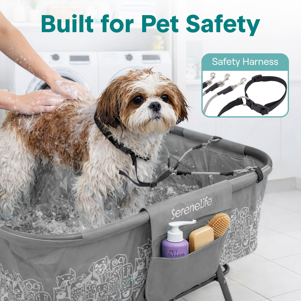 Foldable Dog Bath Tub with Drain Hose, 130 lb Capacity, Gray F20859