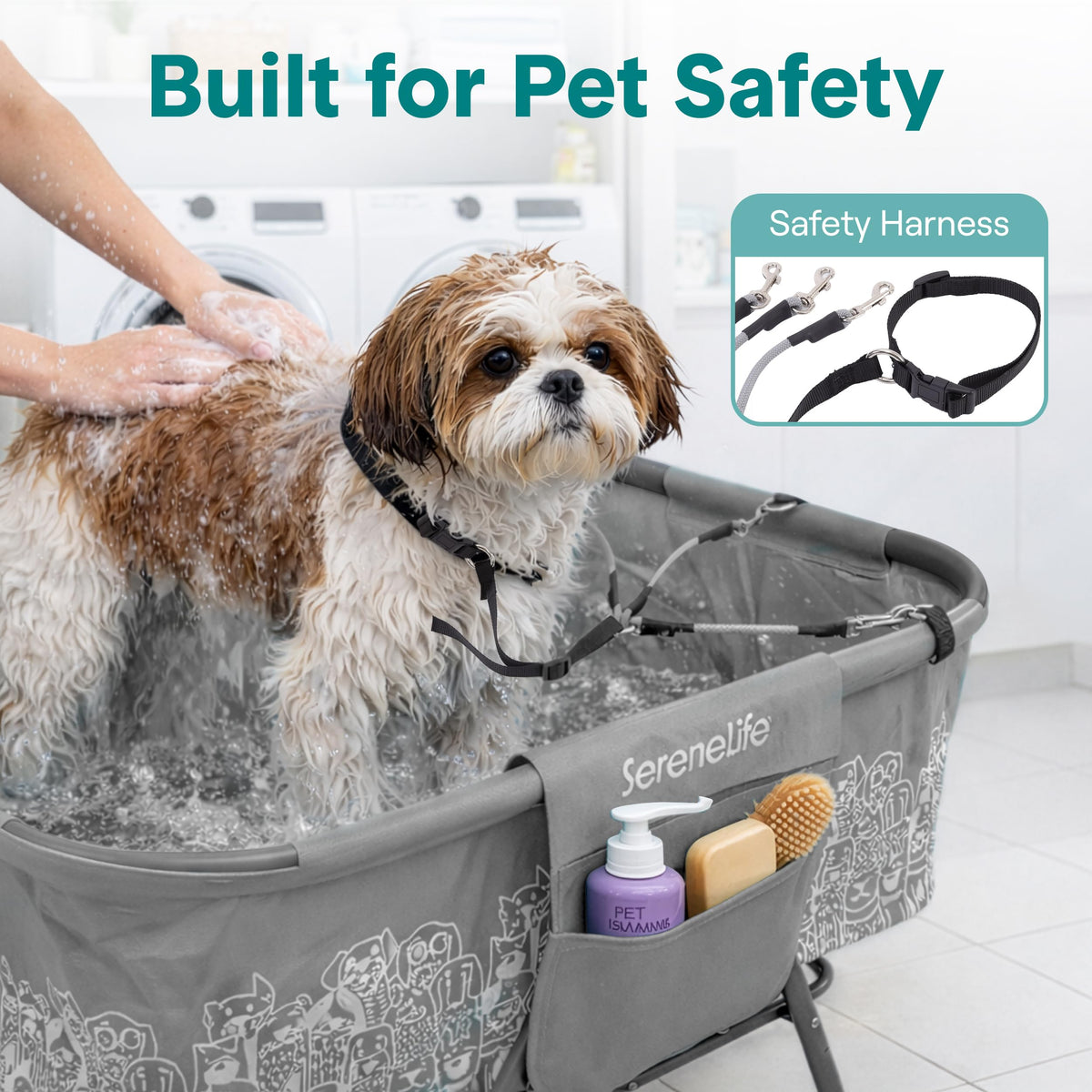 Foldable Dog Bath Tub with Drain Hose, 130 lb Capacity, Gray F20859