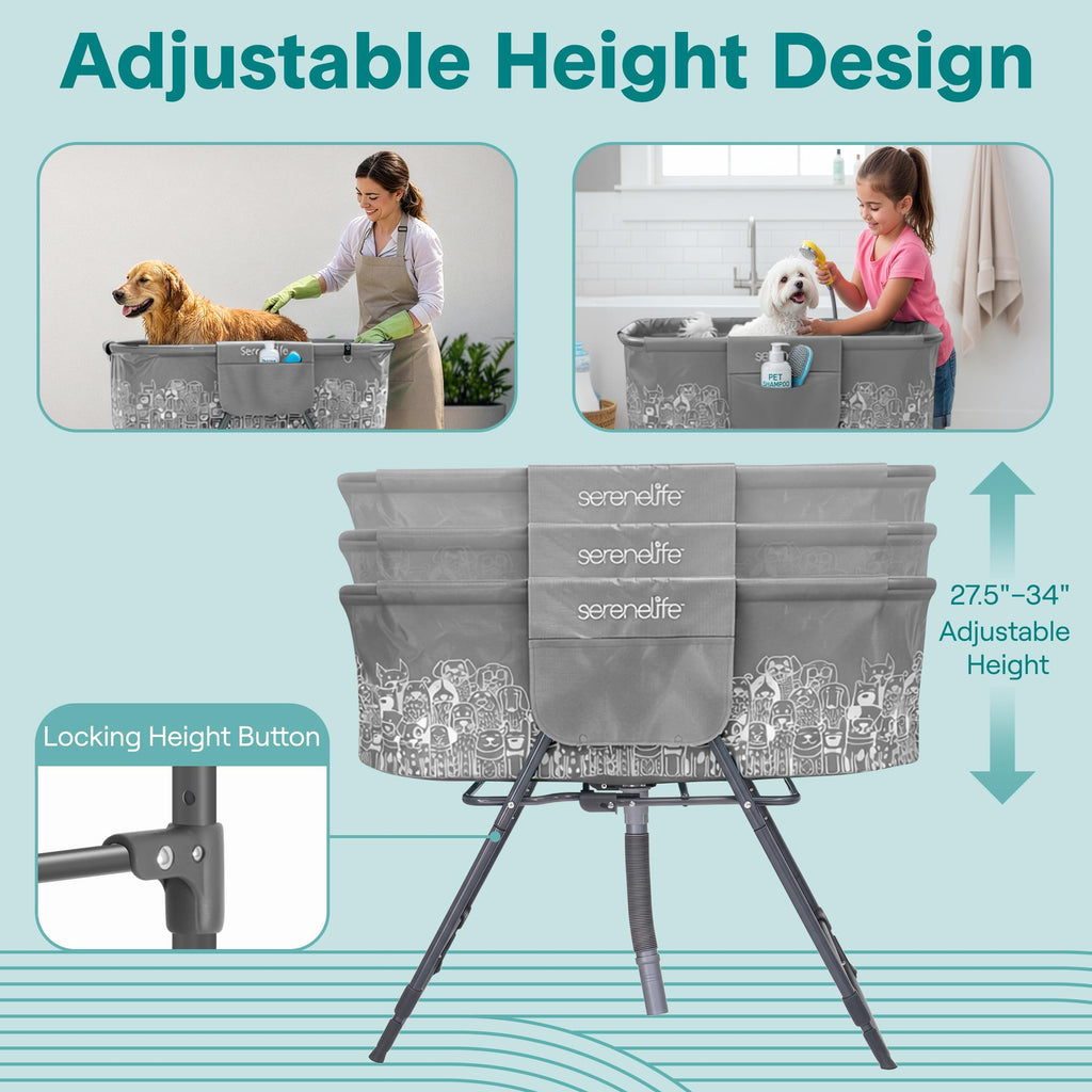 Foldable Dog Bath Tub with Drain Hose, 130 lb Capacity, Gray F20859