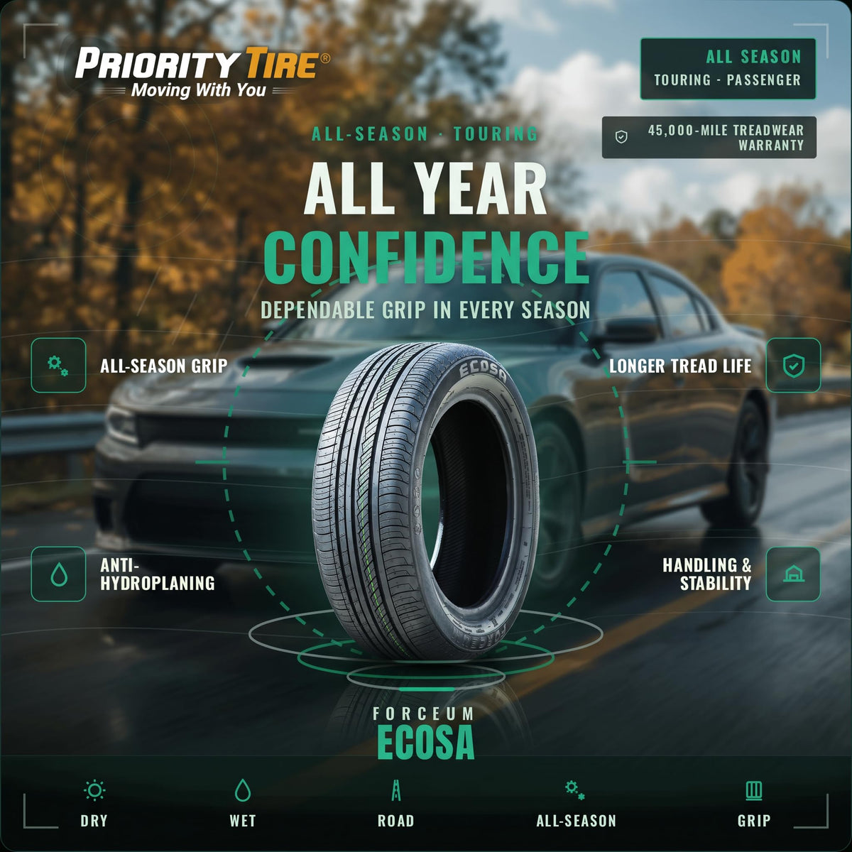All-Season Touring Radial Tire 205/65R15 94V Black Side Wall S447