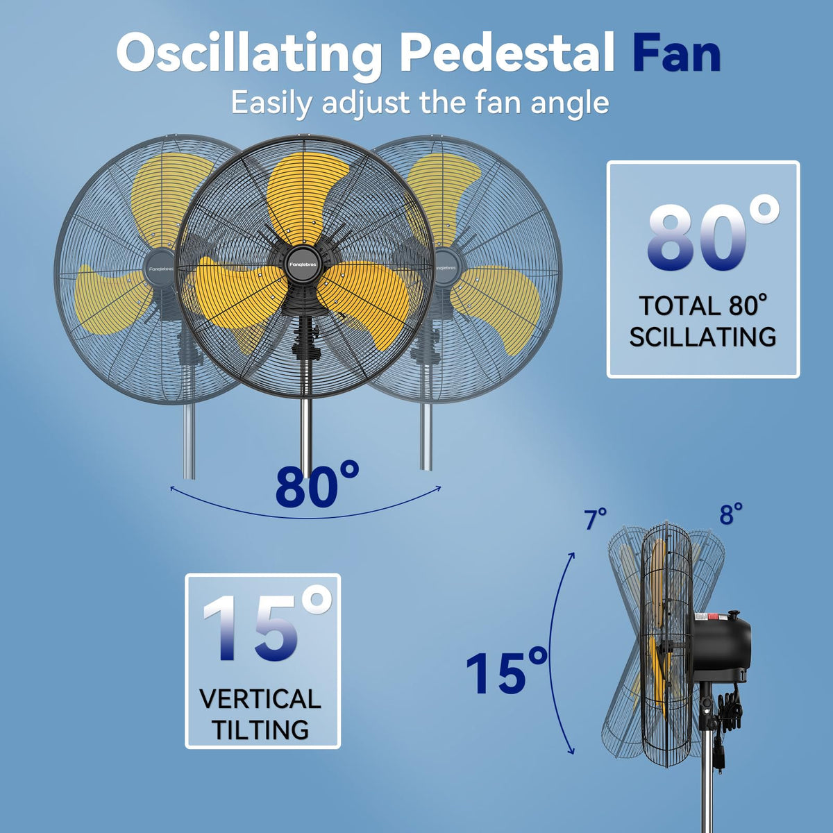 20 Inch 3-Speed Oscillating Metal Pedestal Fan with Wheels V29811