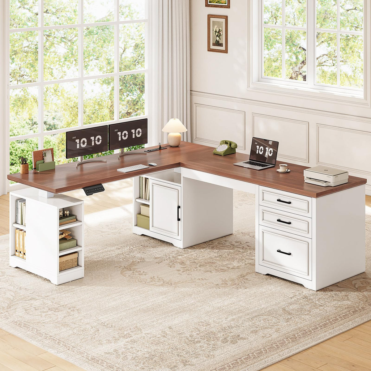 L Shaped Standing Desk with Storage C469275