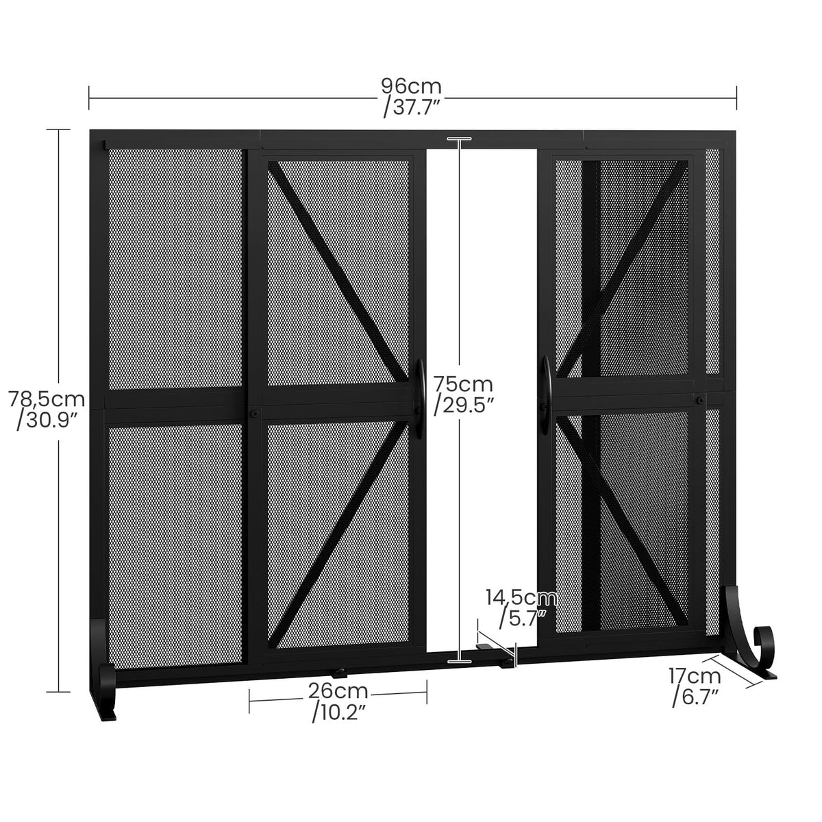 Black Wrought Iron Mesh Fireplace Screen with Sliding Doors O85635